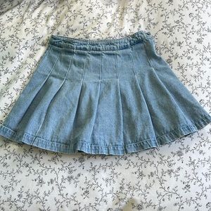 Pleated Denim Mini Skirt